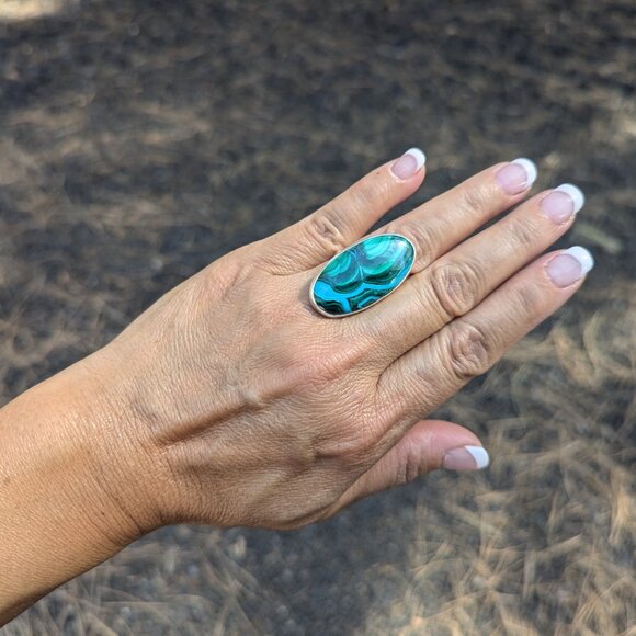 Navajo Malachite Chrysocolla Ring Sterling Silver Native American Sz 6.75US ** - Picture 6 of 9